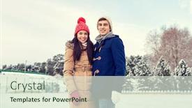  Presentation with rink - PPT layouts featuring people winter friendship love and leisure concept - happy couple ice skating on rink outdoors background and a sky blue colored foreground