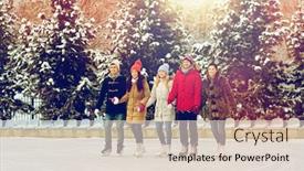  Presentation with ice rink - Beautiful slide deck featuring people-winter-friendship-sport backdrop and a  colored foreground