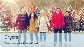  Presentation with ice rink - PPT theme featuring people winter friendship sport background and a light blue colored foreground