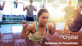  Presentation with group training - Beautiful presentation featuring people with barbells doing squats backdrop and a tawny brown colored foreground