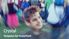  Presentation with crowd - Audience pleasing PPT theme consisting of people with blur circular motion backdrop and a ocean colored foreground