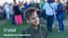  Presentation with standing out in the crowd - Audience pleasing theme consisting of people with blur circular motion backdrop and a ocean colored foreground