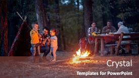  Presentation with picnic - Colorful slide set enhanced with people-with-children-on-picnic backdrop and a tawny brown colored foreground