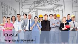  Presentation with group of diverse people - Theme with people with different profession background and a light blue colored foreground
