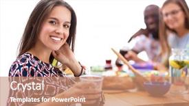  Presentation with dining table - Cool new PPT theme with people with drinks while sitting at the dining table backdrop and a coral colored foreground