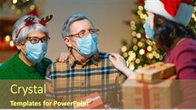  Presentation with 2019 - Slides with people-with-gifts-wearing-facemasks background and a coral colored foreground