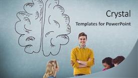  Presentation with creative - PPT theme enhanced with people with hand-drawn brain background and a light blue colored foreground