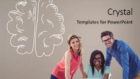  Presentation with creative thinking brain - Cool new slide deck with people with hand-drawn brain backdrop and a  colored foreground