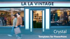  Presentation with clothes shop - PPT theme having people-with-shopping-bags-walking and a teal colored foreground