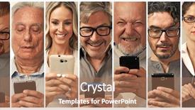  Presentation with smartphone - Colorful slide deck enhanced with people with smartphone backdrop and a coral colored foreground