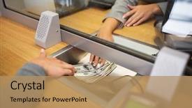  Presentation with cash - Amazing PPT layouts having people withdrawal saving and finance backdrop and a coral colored foreground