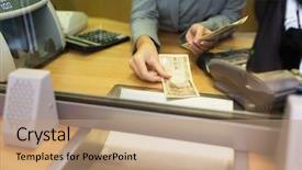  Presentation with saving - Amazing PPT theme having people withdrawal saving and finance backdrop and a coral colored foreground