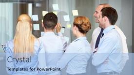  Presentation with sticky notes - PPT theme having people-work-and-corporate-concept background and a light blue colored foreground