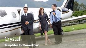  Presentation with business jet - Presentation design consisting of people working at private jet background and a gray colored foreground