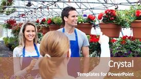 Presentation with nursery - Slide deck enhanced with people working in nursery gardening background background and a coral colored foreground