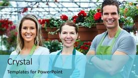  Presentation with nursery - Slide deck enhanced with people working in nursery gardening background background and a light blue colored foreground