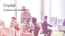  Presentation with logistics business plan - Cool new slide deck with people working in open plan backdrop and a  colored foreground