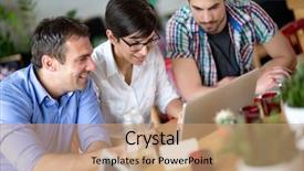  Presentation with young people in the club - PPT theme enhanced with people working on laptop shop background and a  colored foreground