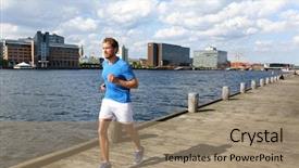  Presentation with running - Colorful slides enhanced with people working port - running man jogging in modern backdrop and a coral colored foreground