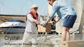  Presentation with personal assistant to director - PPT theme consisting of people working port - senior yachtsman and his assistant background and a mint green colored foreground