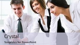  Presentation with working together - Amazing slides having people working together at office backdrop and a  colored foreground