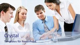  Presentation with working together - Beautiful presentation theme featuring people working together at office backdrop and a light blue colored foreground