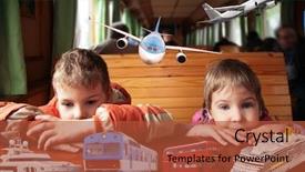  Presentation with train transport - Presentation featuring ships planes - boy and girl sits background and a red colored foreground