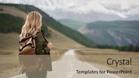  Presentation with backpack - Colorful slides enhanced with backpack and a road backdrop and a coral colored foreground