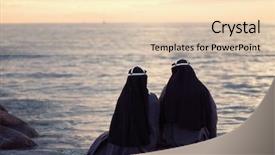  Presentation with nuns - Beautiful presentation theme featuring people worship - two nuns sitting backdrop and a lemonade colored foreground