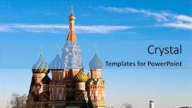  Presentation with peoples - Slide set consisting of old peoples - famous head of st basil's background and a light blue colored foreground