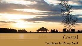  Presentation with peoples - Beautiful theme featuring peoples-under-umbrella-near-river backdrop and a gold colored foreground
