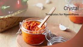  Presentation with chocolates pepper - Slide set enhanced with pepaer - roasted red pepper relish ajvar background and a soft green colored foreground