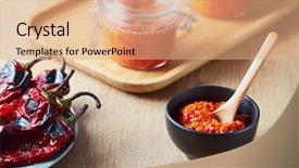  Presentation with pepper - Beautiful presentation theme featuring peper - roasted red pepper relish ajvar backdrop and a coral colored foreground