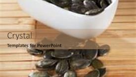  Presentation with pumpkin seeds - Colorful PPT theme enhanced with pepita - roasted pumpkin seeds in a bowl backdrop and a coral colored foreground