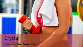  Presentation with women body - Presentation with pepol - woman holding dumbbell workout background and a red colored foreground