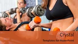  Presentation with bare breasted woman - Colorful presentation design enhanced with pepol - woman holding dumbbell workout backdrop and a  colored foreground