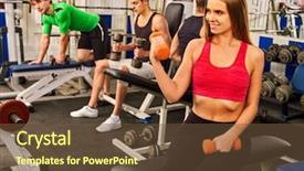  Presentation with bare breasted woman - PPT theme consisting of pepol - woman holding dumbbell workout background and a tawny brown colored foreground