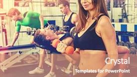  Presentation with bare breasted woman - PPT layouts featuring pepol - woman holding dumbbell workout background and a coral colored foreground