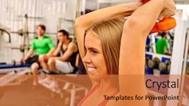  Presentation with lift - Colorful slide deck enhanced with pepople - smilling girls lift dumbbells backdrop and a  colored foreground