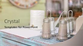  Presentation with table salt - PPT theme consisting of pepper and salt shakers on vintage table in cafe background and a soft green colored foreground