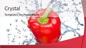  Presentation with water splash - Colorful slide set enhanced with vegetables peppers dropped - pepper in spray of water backdrop and a sky blue colored foreground