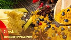  Presentation with macaroni - Slide deck with pepper macaroni herbs and splice background and a  colored foreground