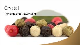  Presentation with multicolor - Theme featuring piper nigrum - pepper multicolor variety with leaf background and a white colored foreground