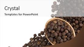  Presentation with pepper - Presentation theme enhanced with pepper spices and spoon isolated background and a white colored foreground