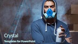  Presentation with graffiti - PPT layouts with gasmask - graffiti painter in dark smokey background and a ocean colored foreground