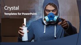  Presentation with graffiti - PPT layouts having gasmask - graffiti painter in dark smokey background and a dark gray colored foreground