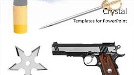  Presentation with weapons - Amazing PPT theme having weapons set collection isolated backdrop and a white colored foreground