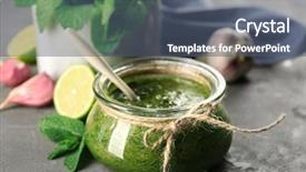  Presentation with mint - Theme with peppermint - jar with chutney mint sauce background and a ocean colored foreground