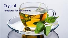  Presentation with peppermint - Cool new PPT theme with peppermint - tea cup with fresh mint backdrop and a sky blue colored foreground