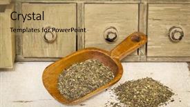  Presentation with primitive - Cool new presentation with peppermint herbal tea - a pile and rustic wooden scoop with a primitive apothecary drawer cabinet in background backdrop and a coral colored foreground